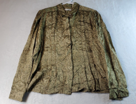 Liz Claiborne Blouse Top Womens Size 12 Green Gold Floral Collared Button Down - £7.74 GBP