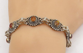 925 Sterling Silver - Vintage Cabochon Cut Citrine Twist Chain Bracelet - BT2135 - £60.85 GBP