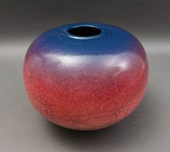 Galloway 1986 Signed Crackled Glazed Raku Studio Art Pottery Vase 9 1/2&quot; - £118.02 GBP