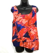 Anthropologie Leifsdottir Women Shirt M Malva Silk Blue Orange Floral Sleeveless - £18.62 GBP