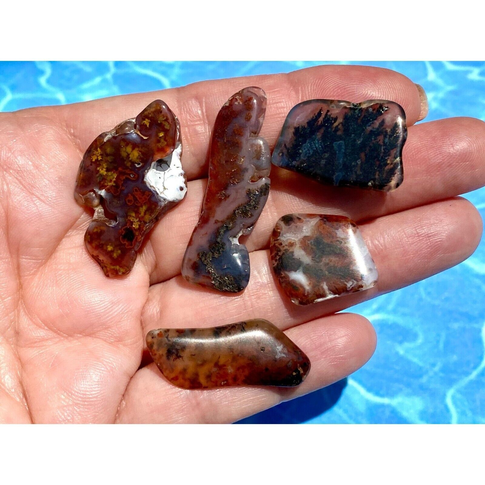 Primary image for Texas Plume Agate Freeform Set of 5 Tumbled 40-18 MM Cabochon Gemstone