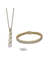 Diamond Accent Pendant Bracelet &amp; Necklace Set Gold Two-tone 16K Rhodium... - $90.93 CAD