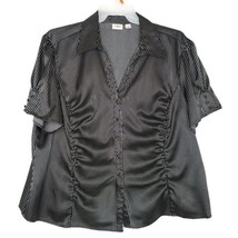 Cato Womens Blouse Size 26/28W Short Sleeve Button Front V-Neck Black St... - $13.97