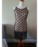 Morgan Lane Polkadot Mesh &amp; Lace Slip Nightgown Black Nude, Silk Sz S, New! - €42,78 EUR