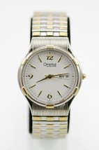 Caravelle Bulova Men Watch Stainless Stretch Silver Gold Day Date White Quartz   - £30.31 GBP