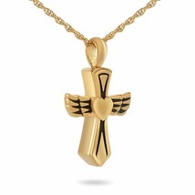 18K Solid Gold Winged Cross Pendant/Necklace Funeral Cremation Urn for Ashes - £885.03 GBP