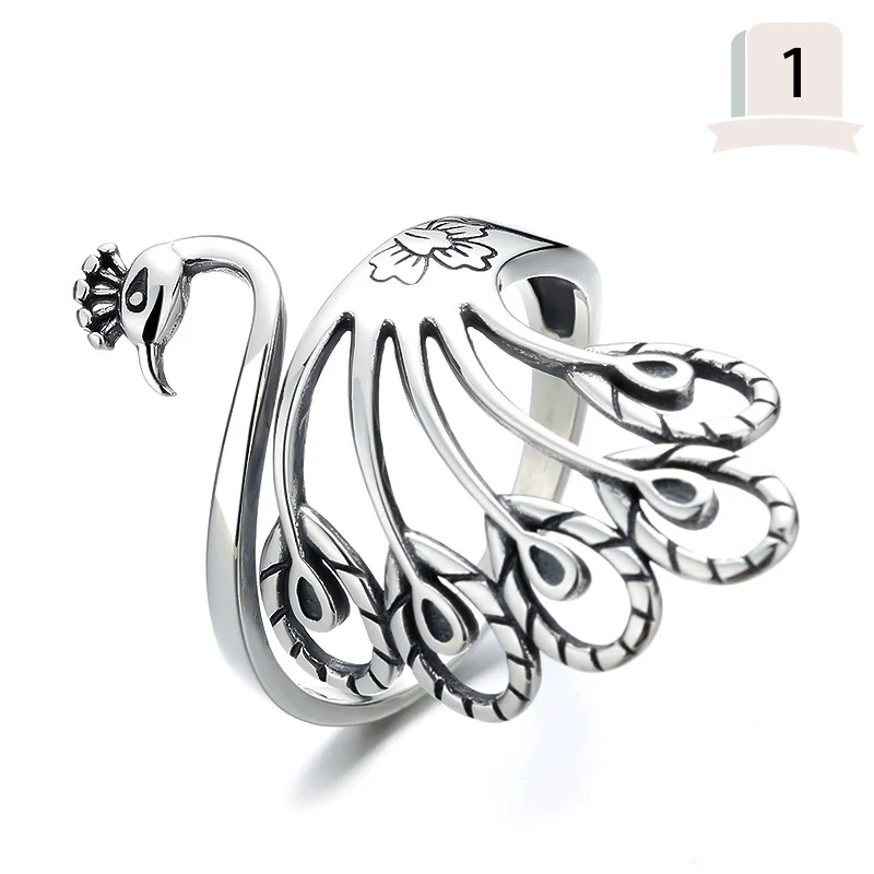 Real 925 Sterling Silver Ring Fashion Sweet Phoenix Peacock Ring for Women Mun B - £17.96 GBP