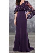 V-Neck Chiffion Soluble Lace Elegant Cloak Dress Mother of The Bride Dresses - $148.00