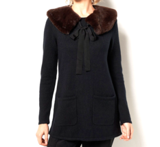J Jason Wu Sweater Tunic with Removable Faux Fur Collar- BLACK, MEDIUM - £31.14 GBP