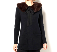 J Jason Wu Sweater Tunic with Removable Faux Fur Collar- BLACK, MEDIUM - £29.98 GBP