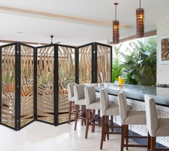 HomeRoots 376792 3 Panel Room Divider with Tropical Leaf Design - $447.57