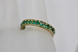 Vintage 10K Yellow Gold Channel Set Emerald Half Eternity Band Ring 6.75 - £147.91 GBP