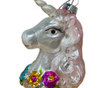 Silver Tree Hand Blown  Glass Unicorn Christmas Ornament White 3.75 In - $13.46