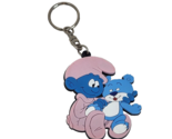 VINTAGE 1995 PEYO SMURFS KEYCHAIN BABY SMURF W/ BLUE TEDDY BEAR RUBBER - $19.00