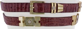 Mens Real Crocodile Skin Belt Burgundy Exotic Leather Western Cowboy Gold Links - £66.04 GBP