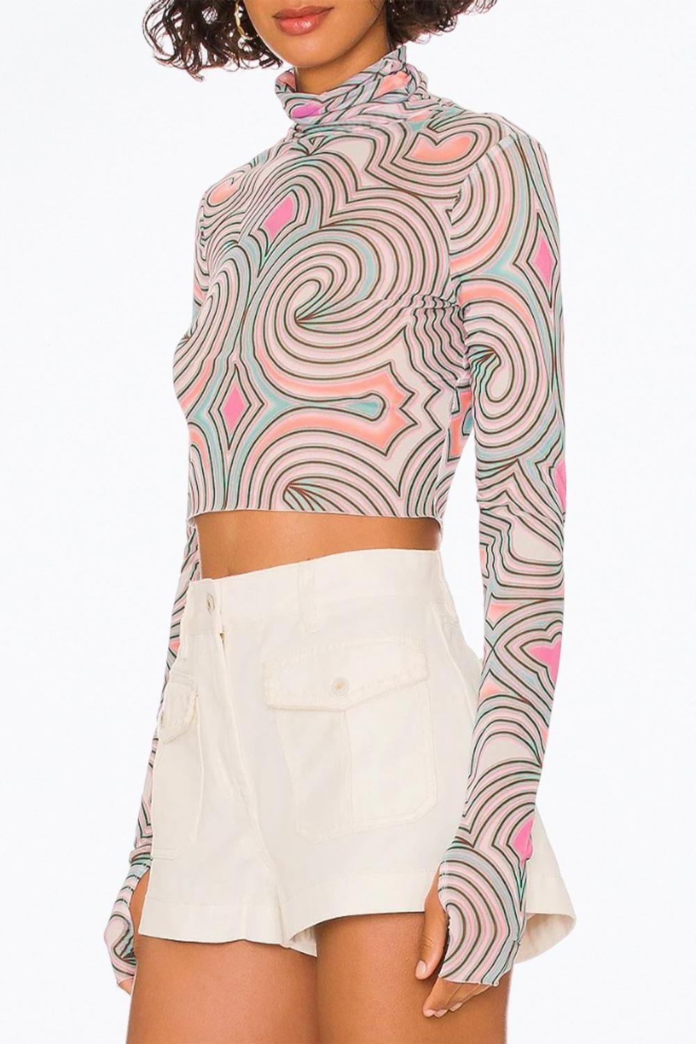 Afrm Micaela Cropped Power Mesh Turtleneck Top Size XL - $31.68