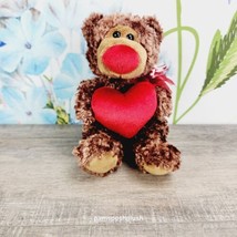 Golden Brown Bear Co Ltd Teddy Bear Plush 8&quot; Red Heart Nose Bow Valentine  - £7.51 GBP