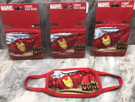 3 Ea Kids Marvel Iron Man Fabric Face Mask Ages 4 &amp; Up-Red &amp; Yellow-NEW-SHIP24HR - £7.69 GBP