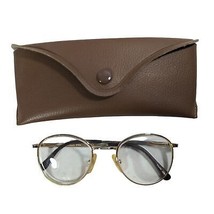 Gold Color Framed Eyeglasses and Brown Eyeglass Case Snap Lid Vintage 70... - $435.05 MXN