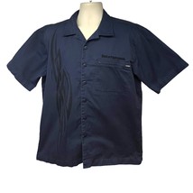 Harley Davidson Mechanic Garage Embroider Blue Button Up Shirt Large Zip... - $79.19