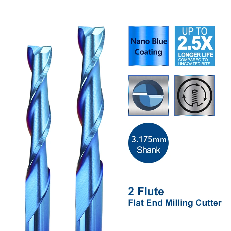 XCAN CNC Milling Cutter 10pcs 3.175mm Shank Blue Coated Spiral Flat Endmills Two - $56.97