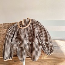  jonmi 2022 Spring New Korean Style Baby Girls Plaid Blouses Puff Sleeve Tops Ch - £42.50 GBP