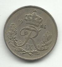 1956 Denmark 10 Ore Coin w/ King Frederik IX Monogram Danmark - $97.00