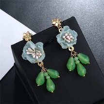 Green &amp; Blue Enamel Flower Drop Earrings - £11.18 GBP