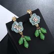 Green &amp; Blue Enamel Flower Drop Earrings - $13.99