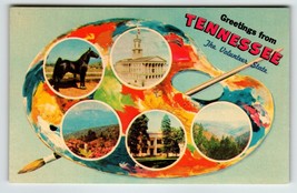Postcard Greetings From Tennessee Chrome Paint Pallet Paintbrush Volunte... - $9.98
