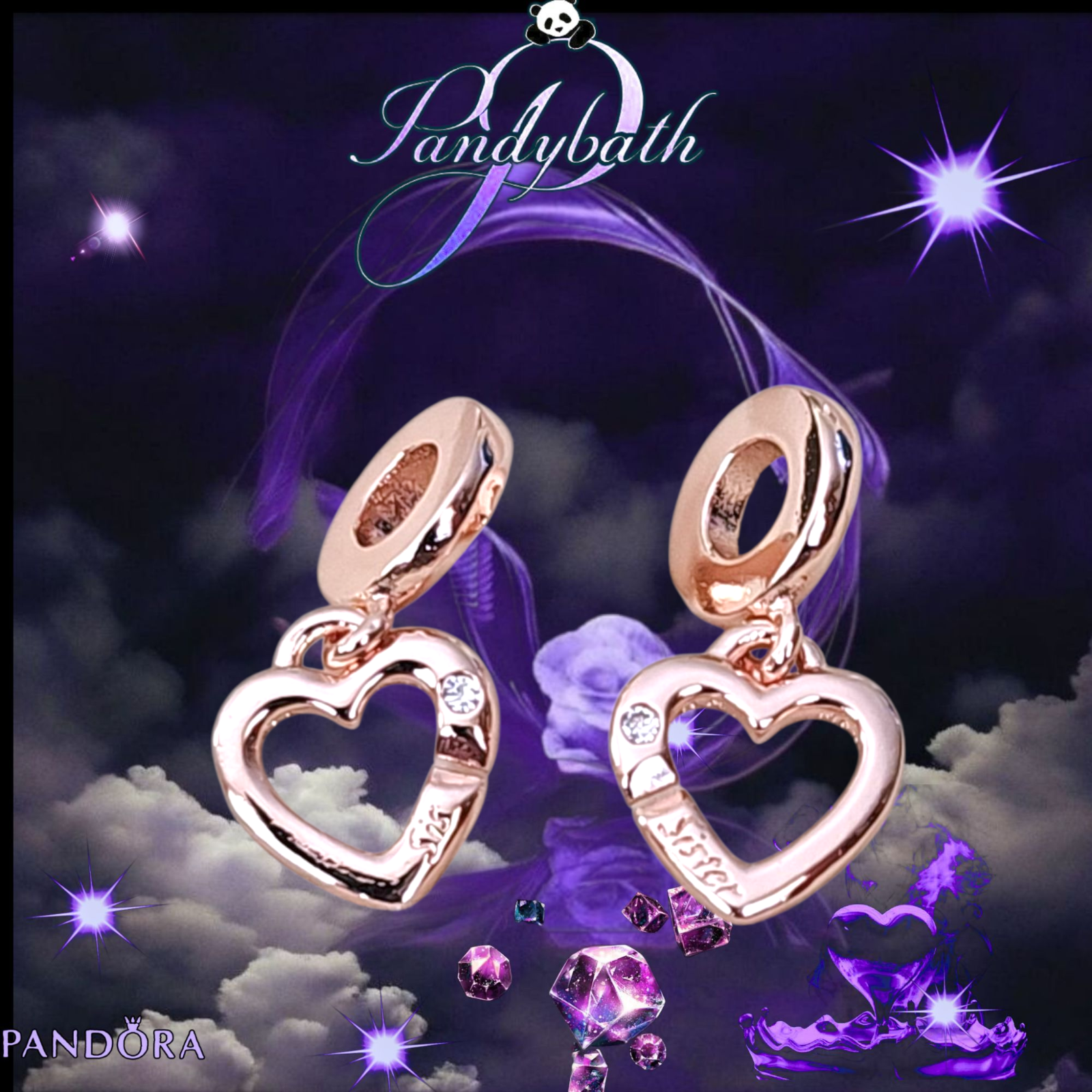 PANDORA Rose Gold Linked Sister Hearts Split Charms 789538C01 US SELLER Item image 8