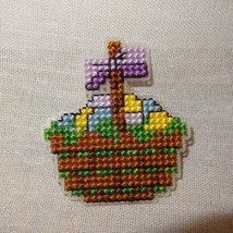 Easter Egg Basket Pin Brooch Cross Stitch  Handmade  2&quot; Spring  - £11.62 GBP