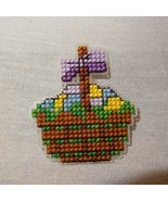 Easter Egg Basket Pin Brooch Cross Stitch  Handmade  2&quot; Spring  - £11.89 GBP