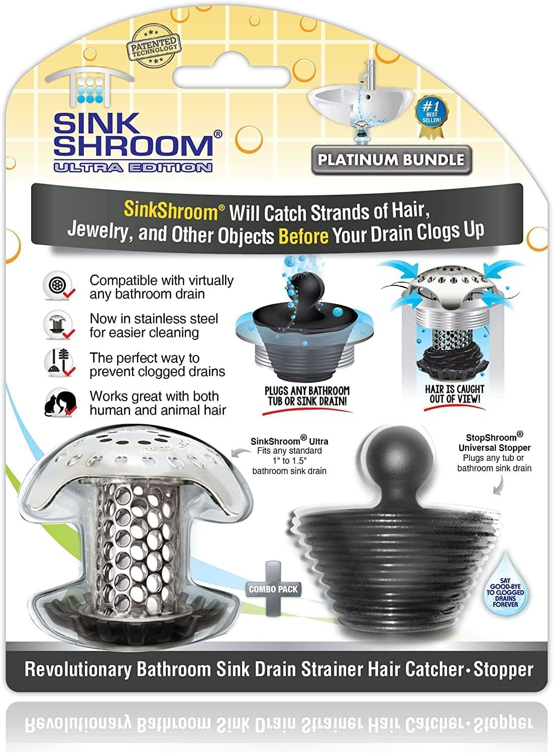 The Sinkshroom Ultra Revolutionary Stainless Steel Bathroom Sink Drain P... - $37.99