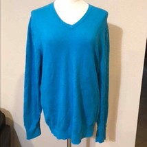 JcPenney long sleeve v-neck pull over large aqua blue sweater - £14.03 GBP