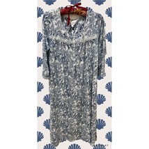 Aria Brand Blue &amp; White Cozy Long Sleeve Knit Night Gown Paisley - £14.85 GBP