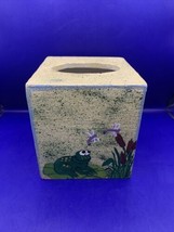 Vintage Hand Painted Kitschy Country Wooden Tissue Box Cover Frogs Dragonfly - £8.72 GBP