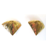 Vintage Signed AVON Clip-on Earrings,1986 &quot;Golden Rays&quot; Textured Fans w Box - £6.29 GBP
