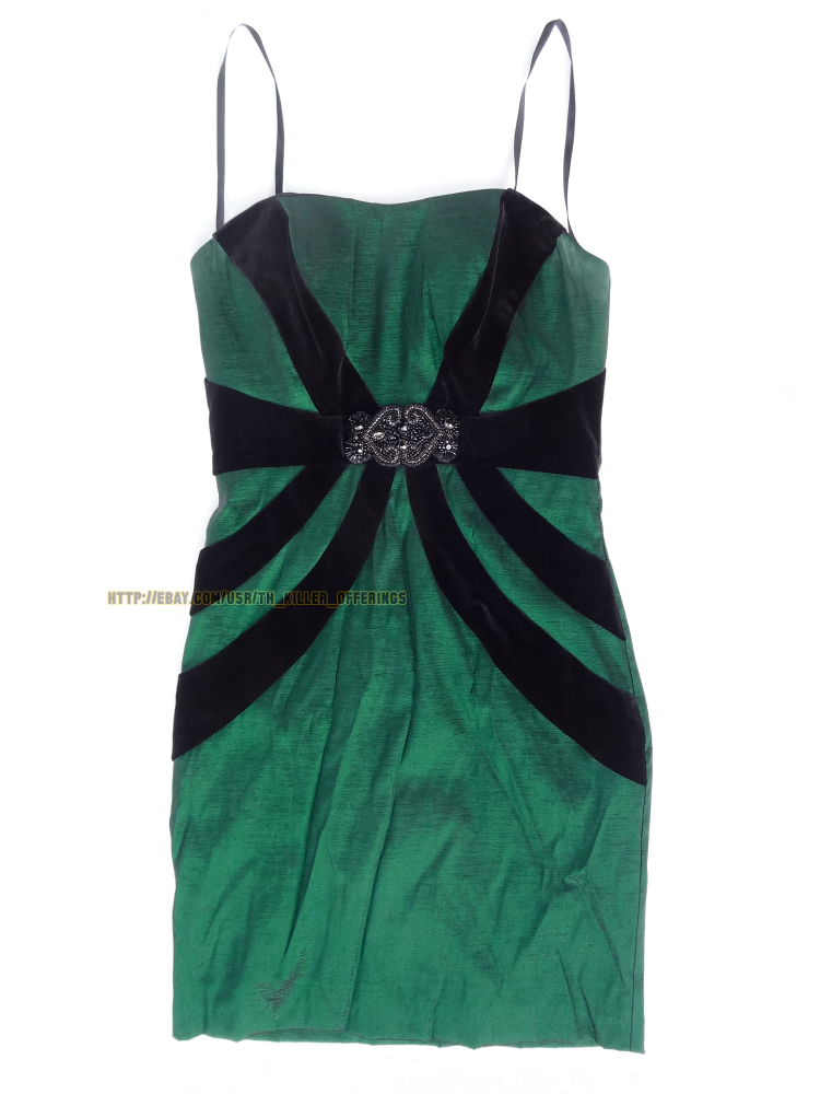 Vintage Women Betsy Adam Black Green Dress 2 P brooch prom cocktail petite bride - $10.00
