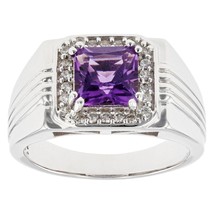 1.67 Ctw Princess Cut Amethyst 14K White Gold Plated Solitaire Ring For Men&#39;s - $86.18