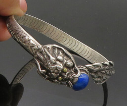 925 Sterling Silver - Vintage Lapis Lazuli Dragon Head Bangle Bracelet - BT8262 - £130.48 GBP