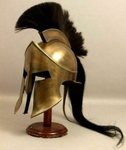 Leonidas Helmet Armor Brass Antique with Black Feather Bush Free Wood Stand-
... - £62.41 GBP