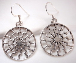 Aztec Style Design Dangle Earrings 925 Sterling Silver Corona Sun Jewelry round - £18.39 GBP