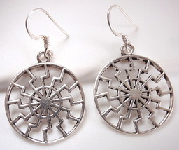 Aztec Style Design Dangle Earrings 925 Sterling Silver Corona Sun Jewelry round - £17.49 GBP