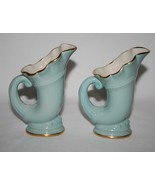 Lenox USA Vintage Green Mark Set/2 Sky Blue Horn of Plenty Cornucopia Vases - $70.00