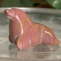 Pink Rhodonite Crystal Seal Figurine Mini Sea Lion Carving Stone Miniatu... - $17.43