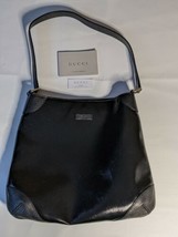Gucci Black Patent Leather Trim Medium Hobo Shoulder Bag Purse 257296 - £147.04 GBP