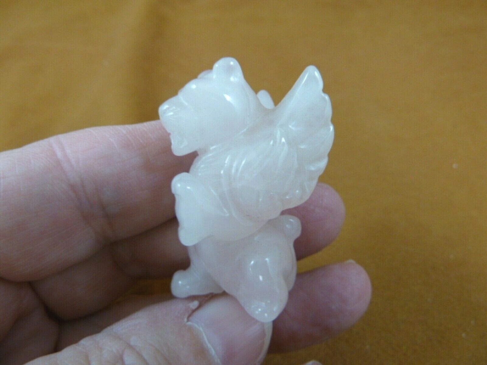 (Y-LIO-GA-551) pink ROARING LION GARGOYLE gemstone statue carving love m... - $14.01
