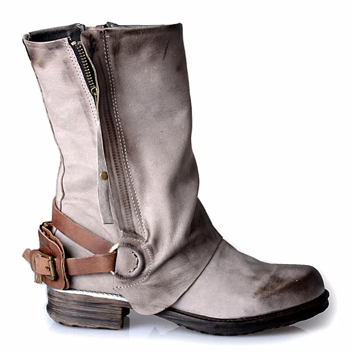 Zobairou Bottes femmes leather boy boots leather stocs rain boots buckle strap z - $156.86