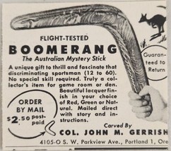 1956 Magazine Ad Boomerang Australian Mystery Stick Col John GerrishPortland,OR - £5.47 GBP